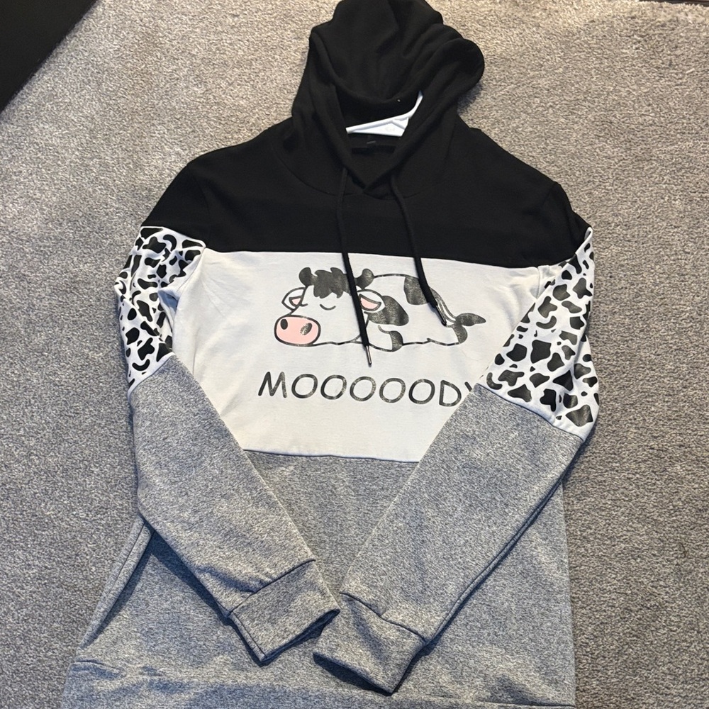Moody Cow Print Hoodie